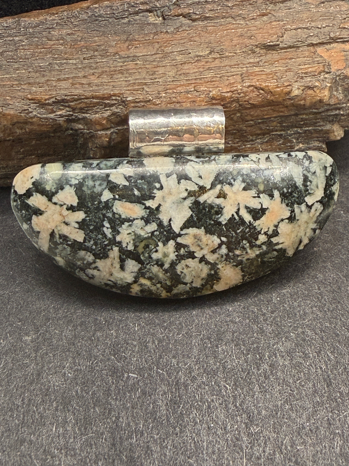 V.I. Flowerstone Half Moon with bail -  - Ponderosa Designs Natural Stone Jewellery