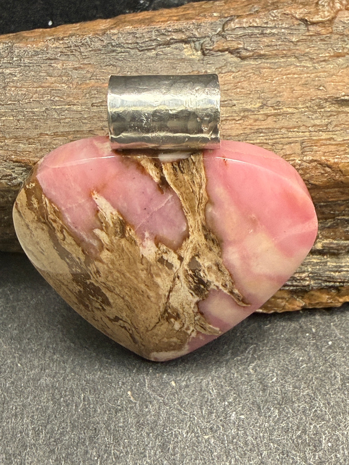 V.I. Rhodonite Heart with bail -  - Ponderosa Designs Natural Stone Jewellery